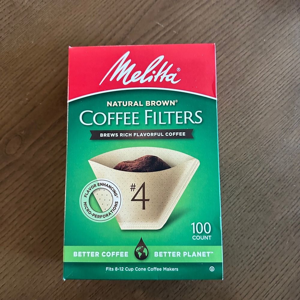 Melitta Natural Brown Coffee Filters #4 Cone 100 Count 8-12 Cup Chlorine Free